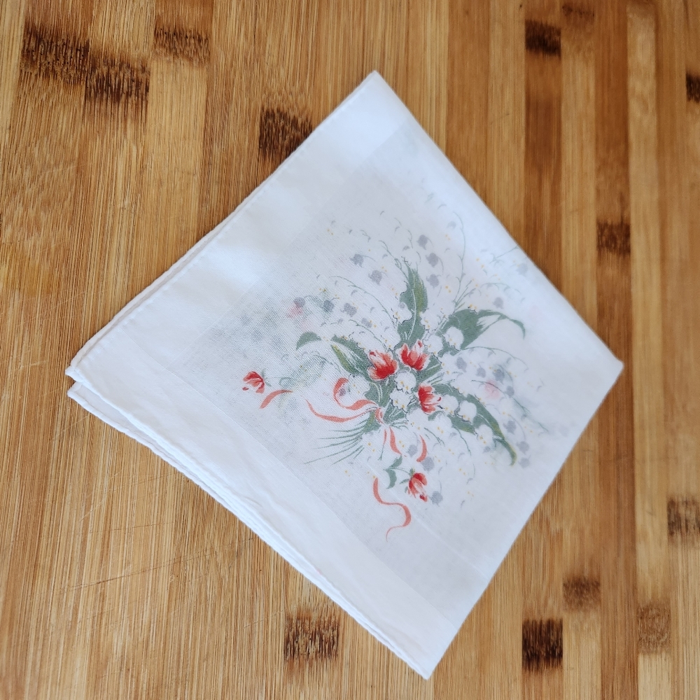 Vintage Floral Printed Lilly of the Valley Hankie